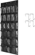 Extra Large Hanging Over Door Shoe Organizer, Closet Shoe Rack - 12+6 Crystal Pockets, 4 Hooks, Black (59"x 21.6")