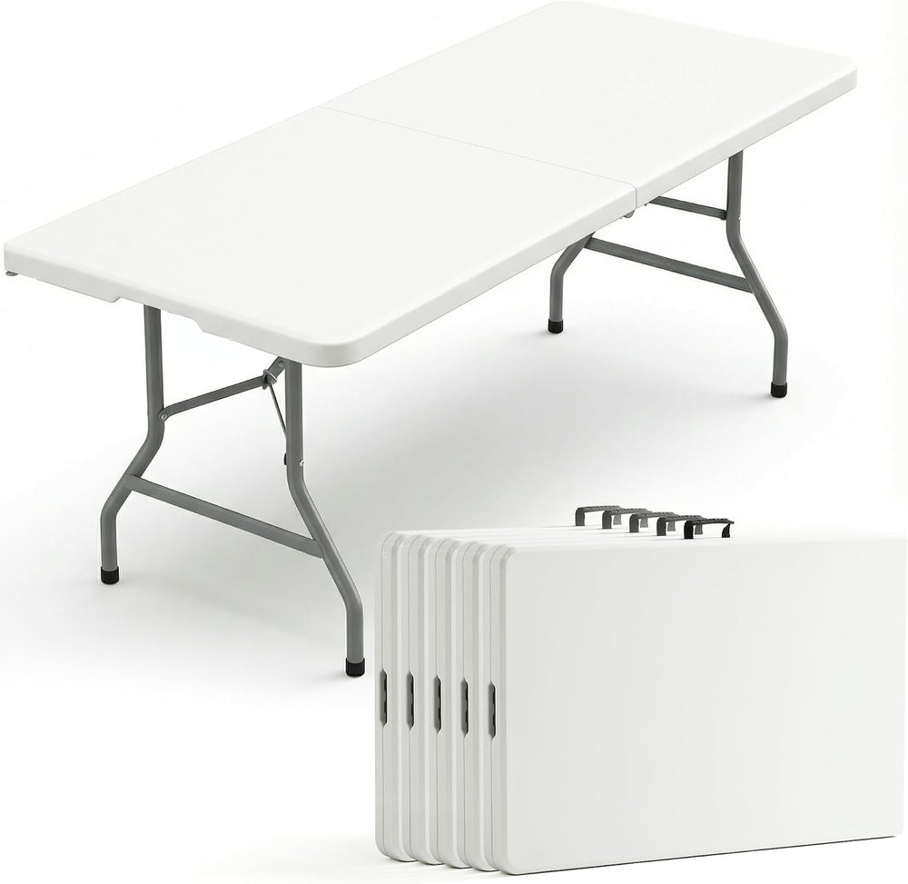 5 Pack of 6 Foot Foldable Table with Built in Handle & Steel Legs | 6FT P...