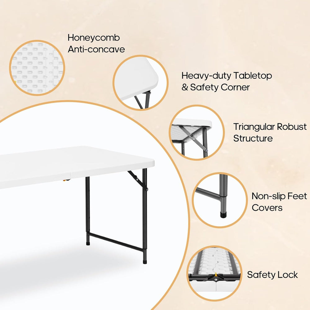 4ft Folding Table with Adjustable Height, 3-Level Foldable Table with HDPE To...