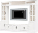 AMERLIFE 98" W Wall Unit TV Stand with Storage for TVs up to 80", Modern TV Console with LED Lights, Entertainment Center with Bookshelves for Living Room, White
