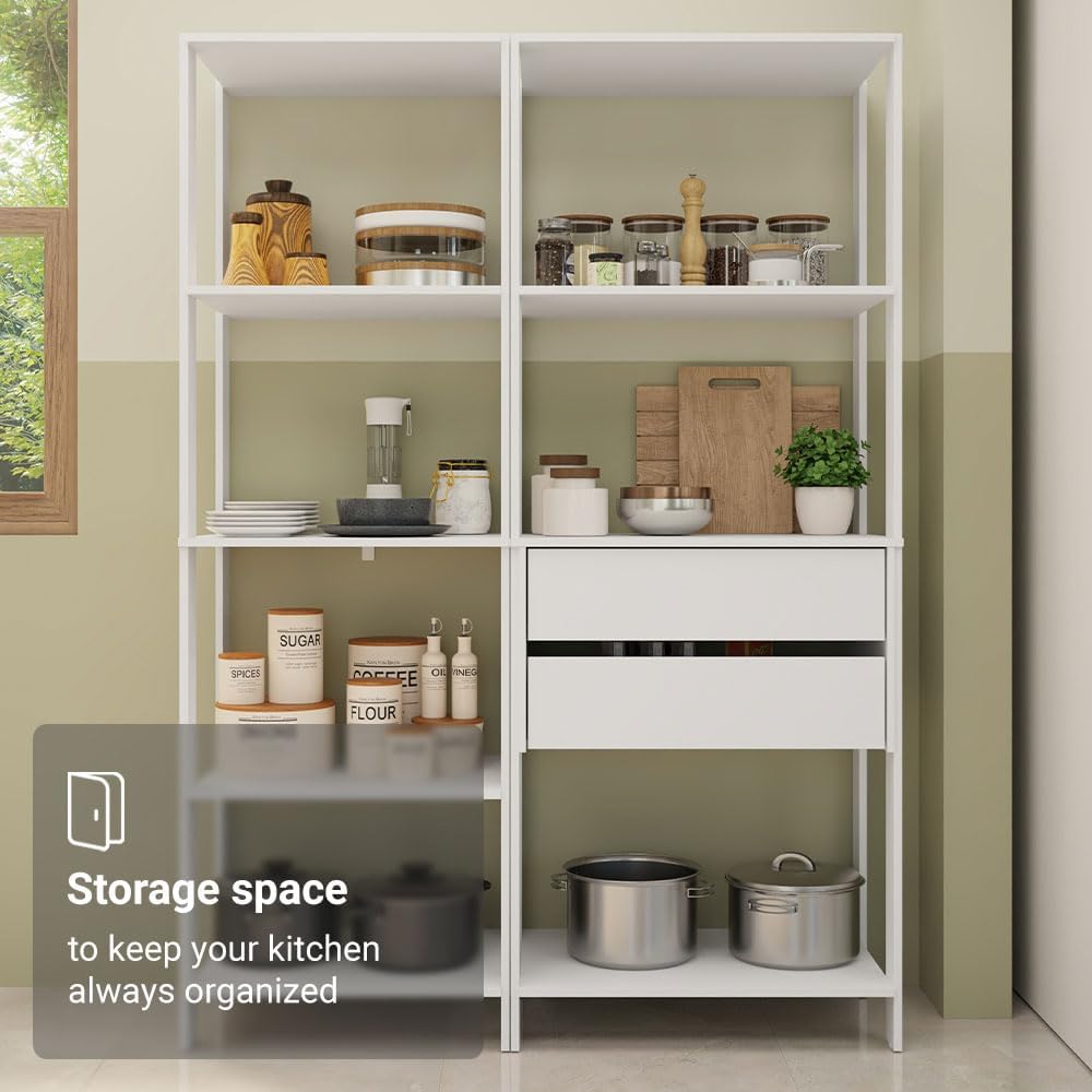 Madesa Kitchen Pantry Storage Rack with 2 Drawers and Open Shelves 51" L...
