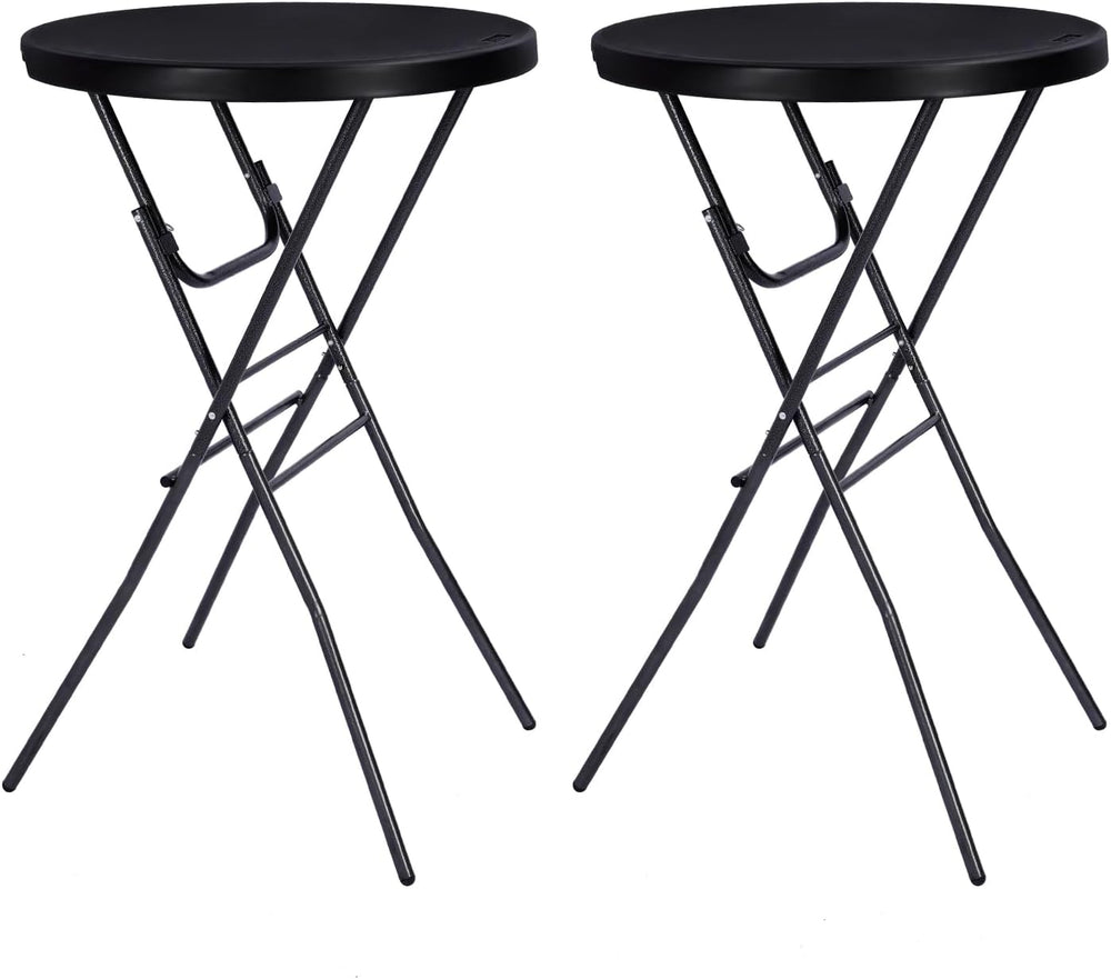 Byliable 28in Folding Cocktail Table, Round Bar Height Table, Black 2-Pack | ...