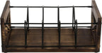 FARM IN CD Storage Holder, 5-Slot Farmhouse Industrial CD & DVD Storage Rack with Handles, Barn Door “X-Cross” Design, Rustic Solid Burnt Wood and Black Metal Wire
