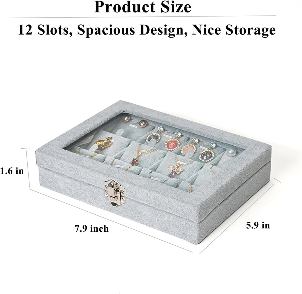 Jewelry Box Necklace Organizer Tray, Grey Necklace Display Case for Storage Jewelry Small Necklaces Display Stand 12 Slot Pendant Holder for Women