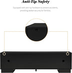 Merax 70.8 inch Modern TV Stand for TVs up to 75 Inches, Entertainment Center with Storage Cabinets & 4 Drawers, Minimalist Media Console with Metal Center Leg & Anti-Tip Device for Living Room, Black