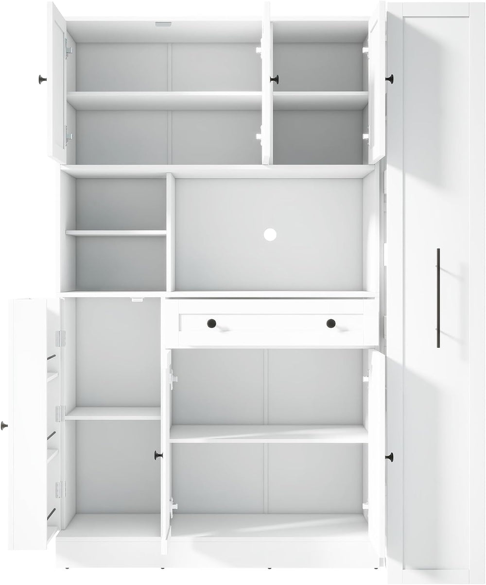 Traditional Freestanding Kitchen Pantry with Pull-Out Side Cabinet, Door Shel...