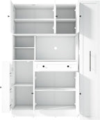 Traditional Freestanding Kitchen Pantry with Pull-Out Side Cabinet, Door Shelves and Drawer, Large Buffet Sideboard Cupboard for Dining Room (White)
