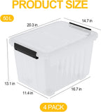 Obstnny 50 L Clear Plastic Storage Bins with Wheels, Large Lidded Organizer Boxes, 4 Pack