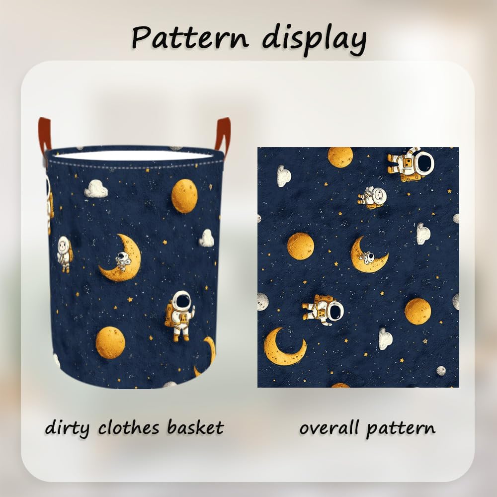 Laundry Baskets 15.7x19.7 Inch Large Astronaut Moon Star Space Design Collapsible Laundry Hamper with Handles Oxford Fabric Clothes Storage Bin Foldable Dirty Clothes for Bedroom Bathroom Dorm