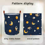 Laundry Baskets 15.7x19.7 Inch Large Astronaut Moon Star Space Design Collapsible Laundry Hamper with Handles Oxford Fabric Clothes Storage Bin Foldable Dirty Clothes for Bedroom Bathroom Dorm