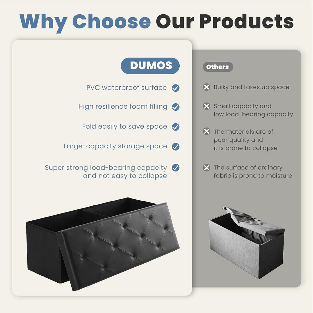 DUMOS 43 Inch Folding Ottoman with Storage Bench, Foot Rest Stool Ottoman | U...