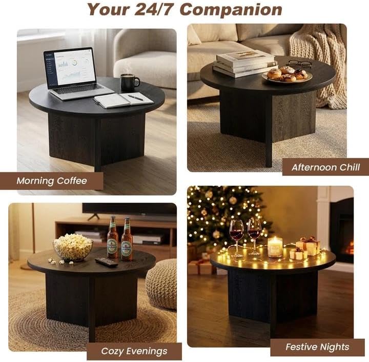 Luoxiao Round Coffee Table 27.5" Modern Black Coffee Tables for Living Room