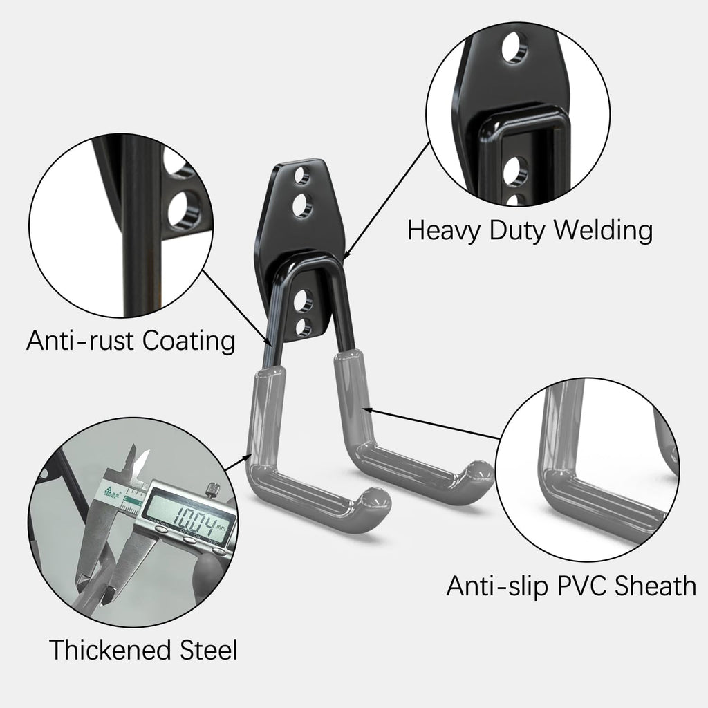 3-H Garage Wall Hooks 10 Pack, Garage Hooks Heavy Duty with Extra Welding Spots, Wall Storage Organizer for Hanging for Garden, Lawn, Yard (Grey)