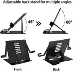 Metal Desk Book Stand for Reading with Adjustable Clips, Hands-Free Foldable Book Holder for Kids, Portable Document Stand for Desk, Display Stand for Recipes, Cookbooks, Tablets - Black