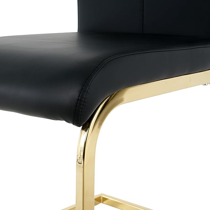 Goujxcy Dining Chairs Set of 2, Modern High Back Kitchen Chairs with Metal Legs and Faux Leather Padded Seat Upholstered Dining Chairs for Dining & Kitchen,Living Room (Black&Gold, Set of 2)