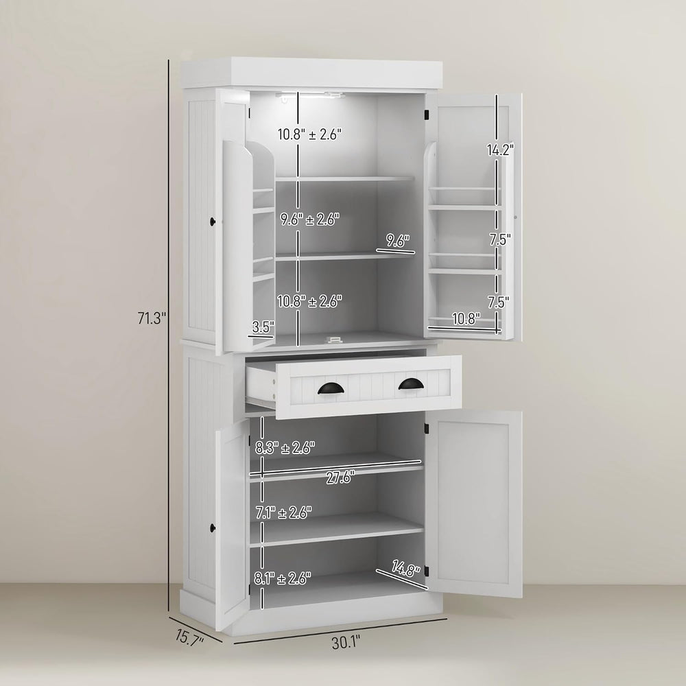 71" Kitchen Pantry Cabinet with Motion Sensor Light, Tall Storage Cabine...