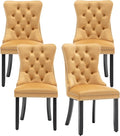Velvet Dining Chairs Set of 4,Upholstered Dining Chairs with Ring Pull Trim and Button Back,Modern Seating for Kitchen, Bedroom & Living Room(Gold)