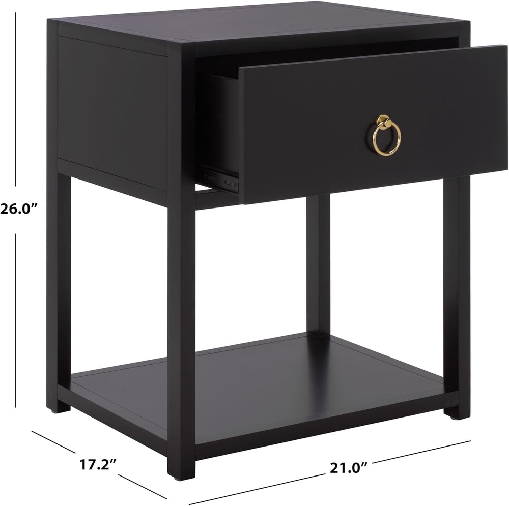 SAFAVIEH Furniture - Sadie 1-Drawer Nightstand - Black - Wood - Glam Gold Har...