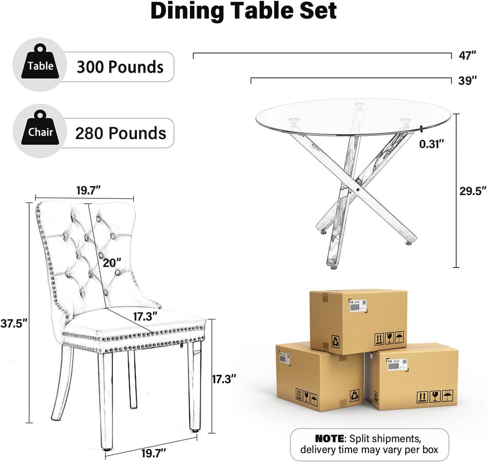 yeag 39 in Luxury Round Dining Table Set for 4, Modern Tempered Glass Top &am...