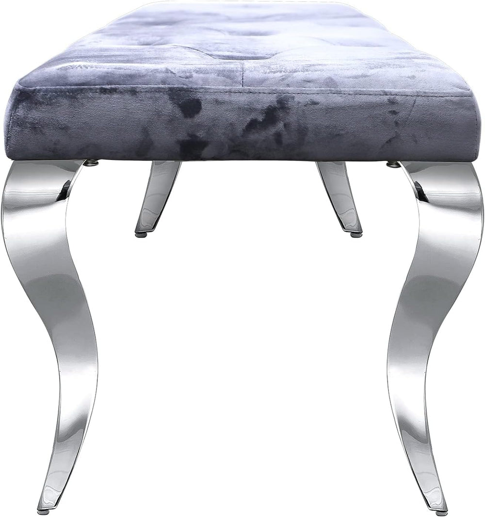 AUZ Grey Velvet Upholstered Bench with Gorgeous Silver Mirrored Curved Legs |...