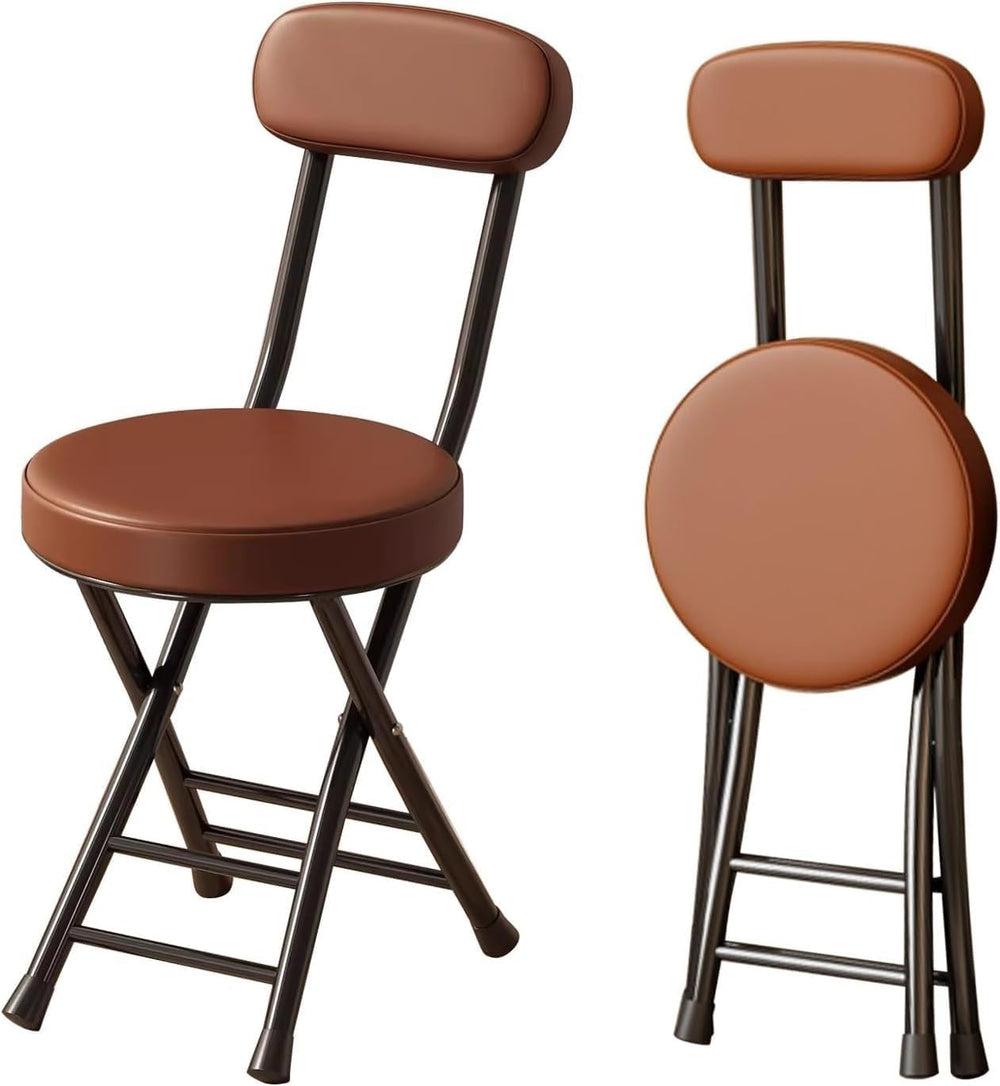 2 Pack Folding Chairs, PU Dining Chair Set with Padded Cushion and Back, Indo...