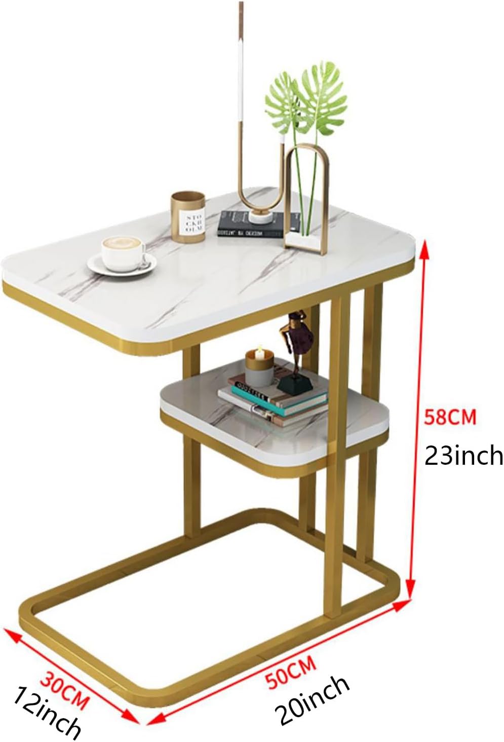 Side Table, End Table with 2-Tier Storage Shelf, Small Bedside Table, Portabl...