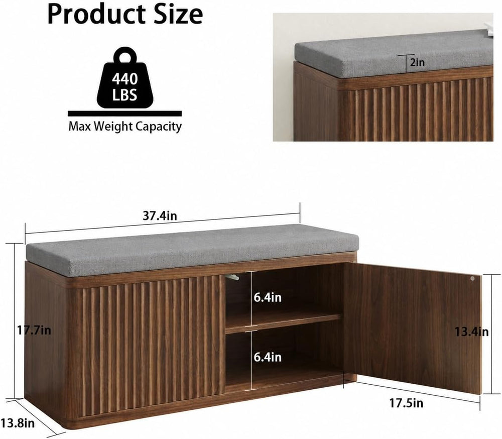 Shoe Cabinet Bench with Cushion,Double Layered Wooden Shoe Bench with Soft Cu...