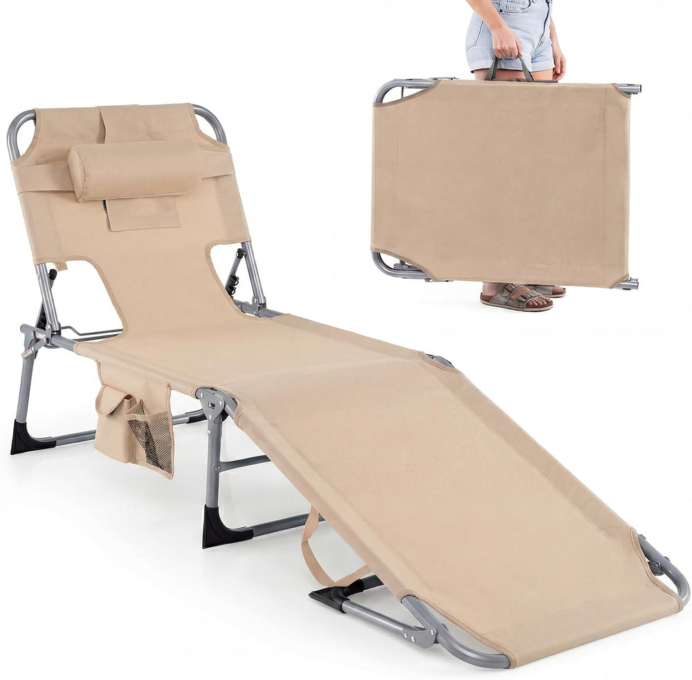 GYMAX Tanning Chair with Face Hole, Sun Bathing Lounge Chairs for Outside wit...
