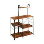 Excited Work Kitchen Baker's Rack Utility Storage Shelf Microwave Oven Stand 3-Tier+4-Tier Coffee Bar Table with Wire Basket and 5 S-Shape Hooksfor Spice Rack, Metal Frame, Black