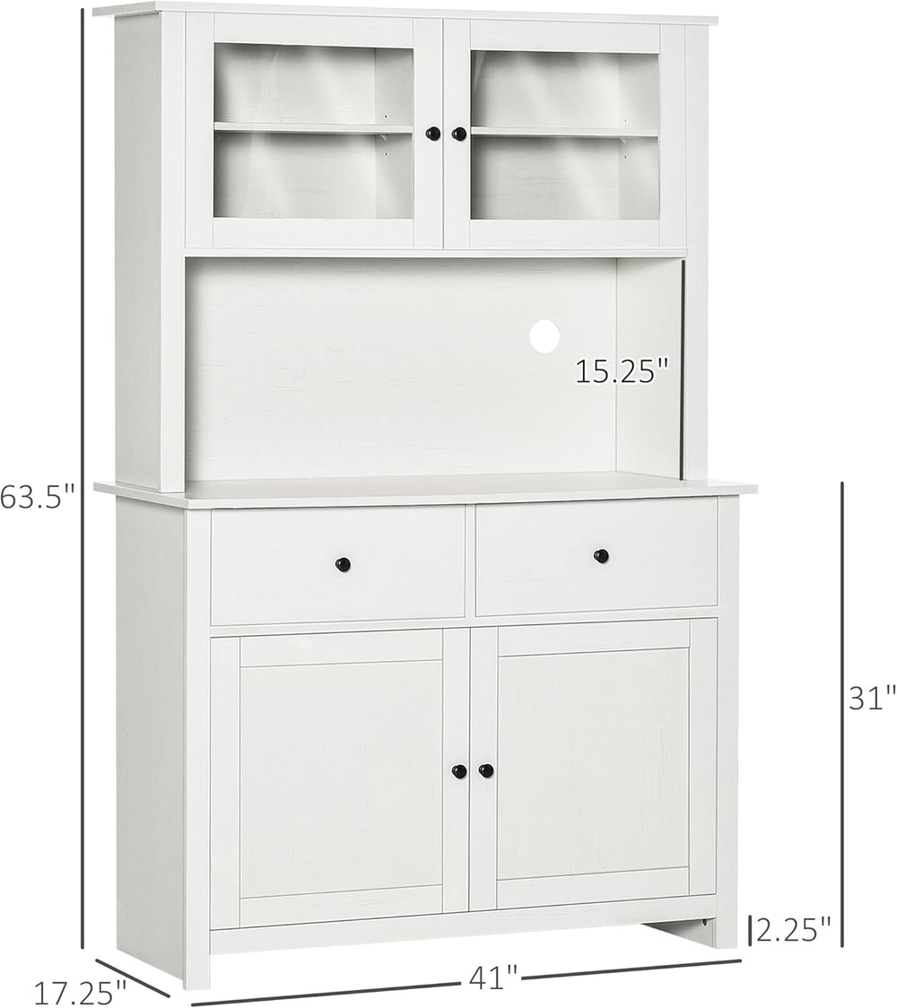 HOMCOM 63.5" Kitchen Buffet with Hutch, Pantry Storage Cabinet with 4 Sh...