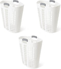 Gracious Living Easy Carry Flex Hamper, Large 87.5 Liter Lightweight Plastic Ventilated Laundry Basket Clothes Bin with Handles, White 3 Pack