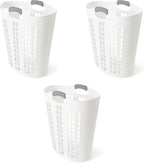 Gracious Living Easy Carry Flex Hamper, Large 87.5 Liter Lightweight Plastic Ventilated Laundry Basket Clothes Bin with Handles, White 3 Pack
