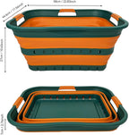 SAMMART 42L (11 gallon) Collapsible Plastic Laundry Basket - Foldable Pop Up Storage Container/Organizer - Space Saving Hamper/Basket (1, Teal Green/Autumn leaf)