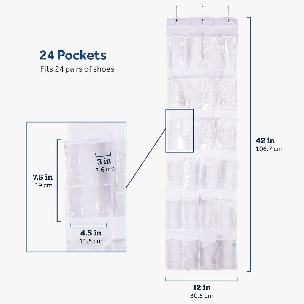 ZOBER Over the Door Shoe Organizer, 24 Pockets - Hanging Shoe Rack W/Mesh Pockets to Store Shoes, Towels, Snacks, Toys - Closet, Pantry Storage