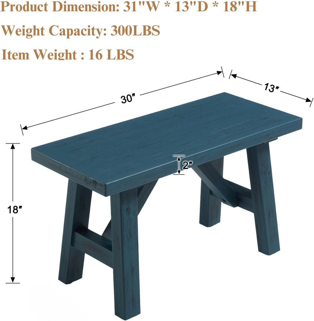 30" Farmhouse Entryway Bench, Rustic Solid Wood Dining Room Bench Small ...