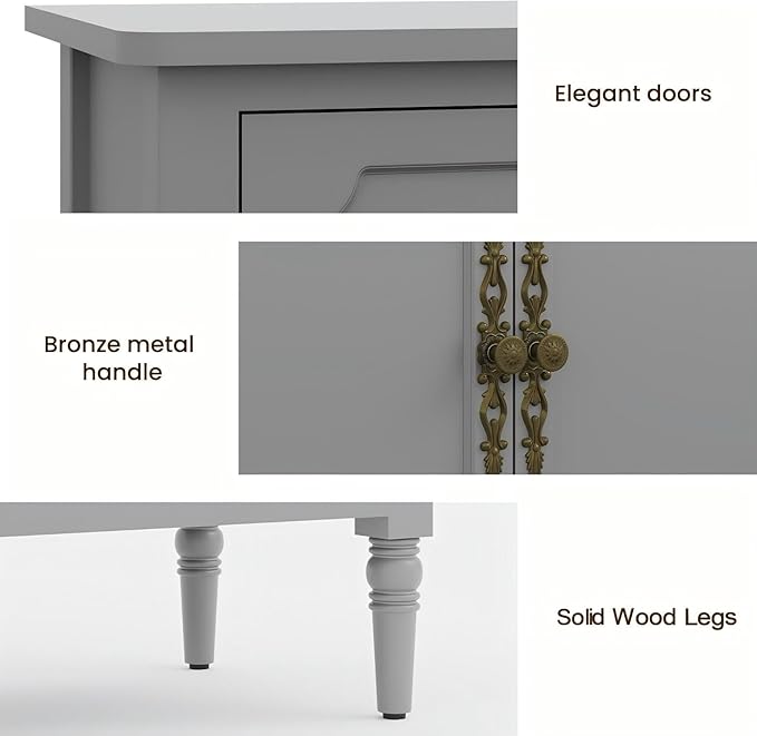 RoyalCraft 59" Buffet Cabinet with Storage, Vintage Sideboard with Adjustable Shelves & Carved Handle, Mid Century Modern Painted Credenza Coffee Bar for Kitchen, Dining Room, Dove Gray