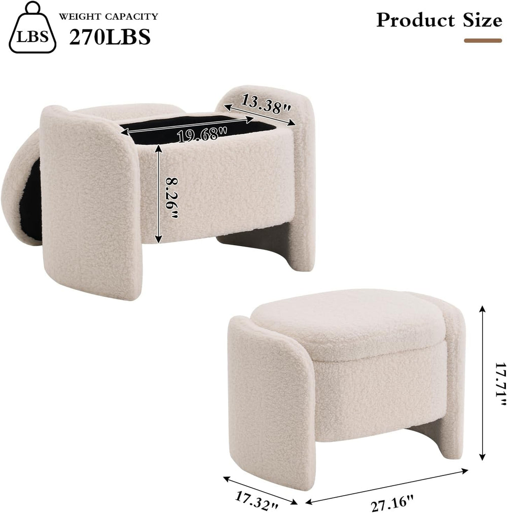 Storage Bench with Lamb Fleece Fabric, Vanity Stool Chair, Upholstered Ottoma...