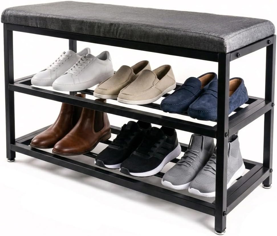 Luxe L 100% Faux Fur Shoe Storage Bench for Entryway, Compact Bench with Mult...