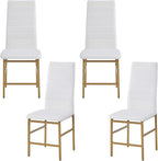 PU Dining Chairs Set of 4, Modern Kitchen & Dining Room Chairs Faux Leather Upholstered Dinner Chairs with Metal Legs for Small Space (Gold, Crossbar)