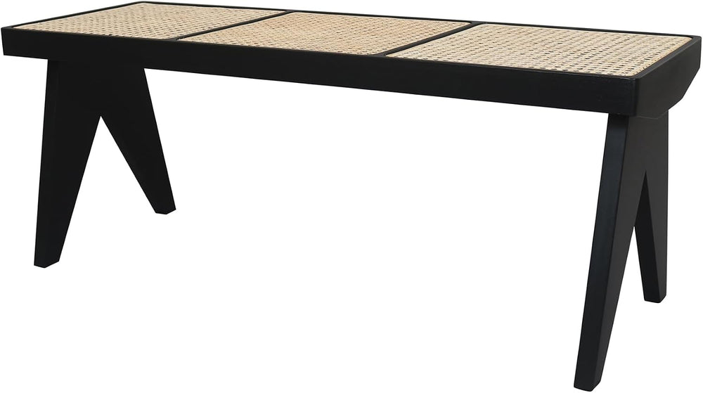 East at Main Black Wood Cane Bench for Entryway, Bedroom, or Living Room – Wo...