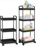 3-Layer, 4-Layer Rolling Cart with Wheels, Detachable Utility Storage Cart with Handle Storage Basket Organizer Shelves for Bathroom, Kitchen Pack of 2