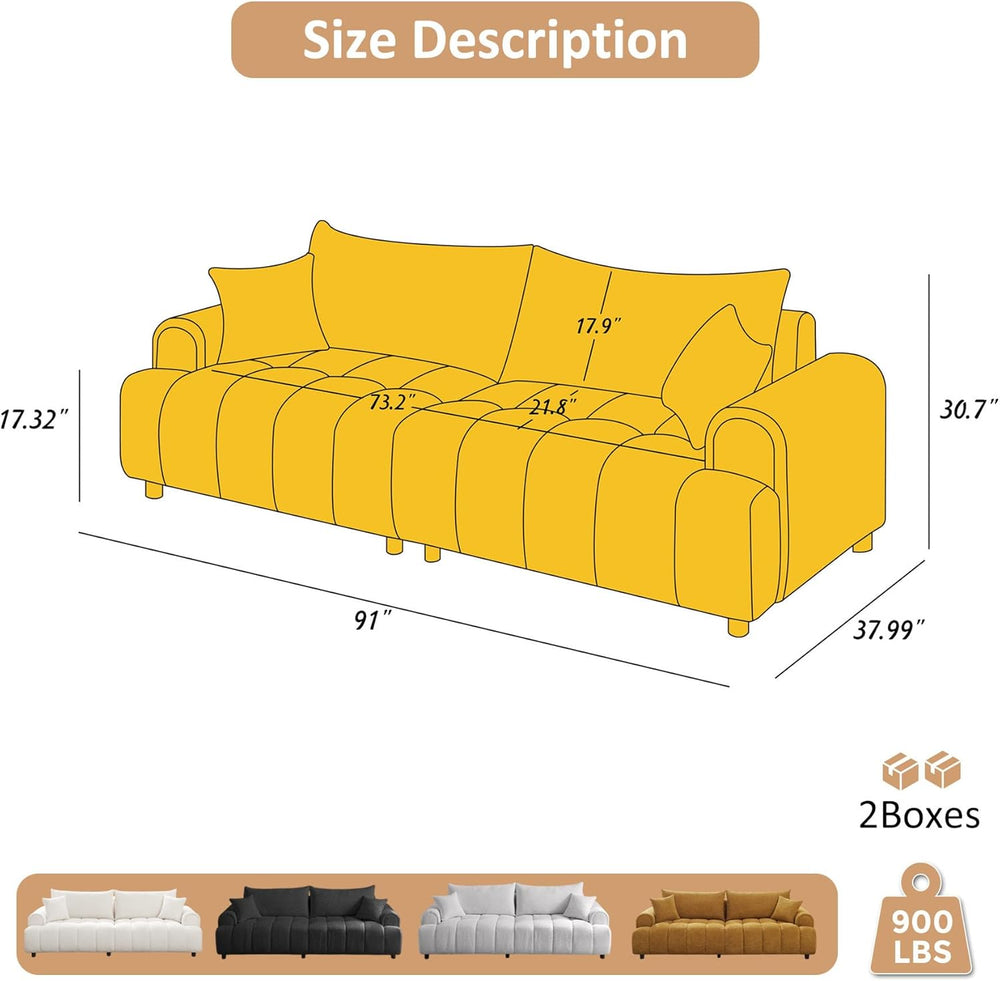 VANOMi Boucle Sofa Couch, 91" Comfy Tufted Upholstered Cloud Couches, Mo...