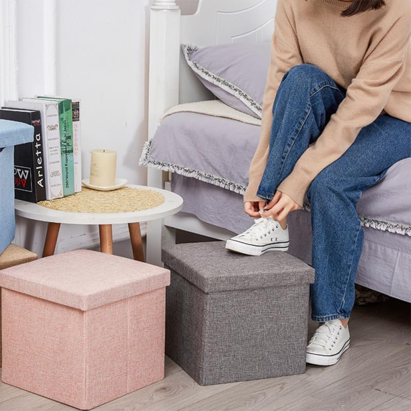 PRETYZOOM Foldable Storage Stool 11.8 Inch Square Cloth Cube with Lid Multifunctional Storage Footstool for Home Organization and Seating