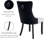 Dining Chairs Set of 6, Upholstered Dining Room Chairs with Back Ring Pull Trim and Solid Wood Legs, Modern Tufted Kitchen Chairs Perfect for Dining Room, White Pu Leather Splicing Black Velvet