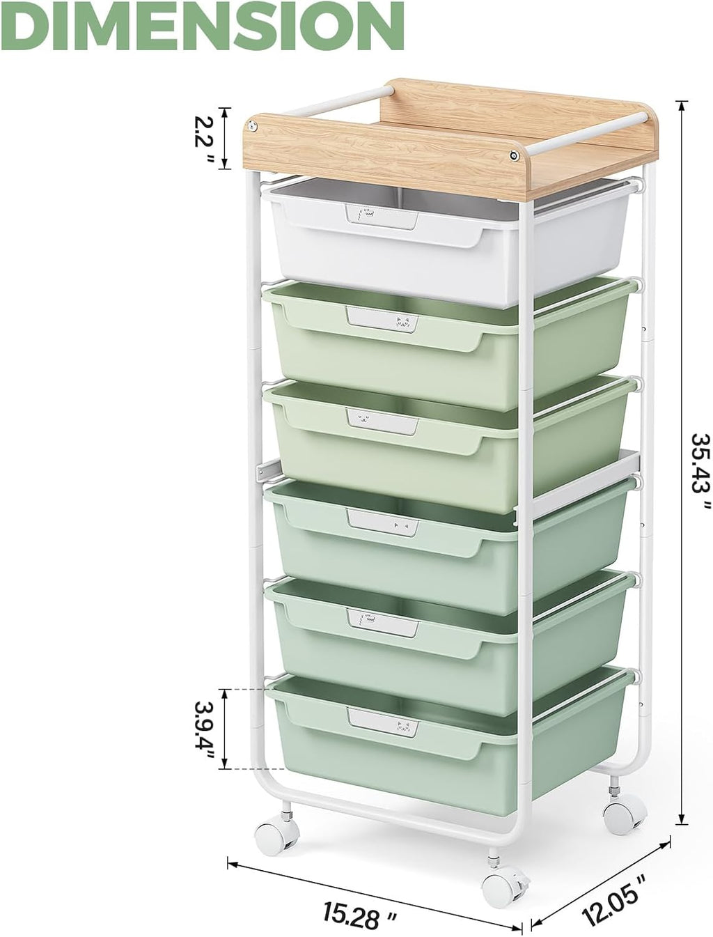 APEXCHASER Rolling Craft Storage Cart with 6 Drawers, Art Cart,Green | Utility Cart with Wooden Top, for Craft Room, Kids Art Station, Sewing Storage, Space-Saving for Home Office & Bedroom