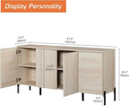 WAMPAT 61.6" TV Stand Cabinets for TVs up to 70 Inches, Entertainment Center with Storage Cabinets and 4 Doors, Mid Century Modern Media TV Console Table for Living Room Bedroom,Beige