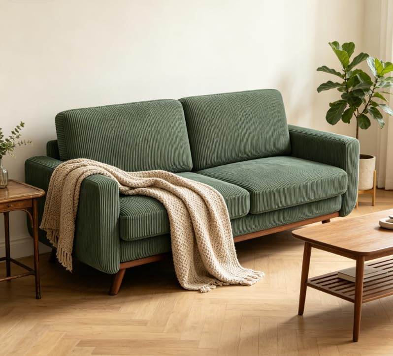 Vesgantti 68" Comfy Green Corduroy Loveseat Sofa, 2 Seater Deep Seat Cou...