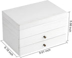 Meangood Jewelry Box Organizer for Women, 3 Layer Large Jewelry Storage Case, Rustic Wooden Jewelry Box with Mirror & Ring Tray for Necklace Earring Bracelets Rings, Vintage Style (White)