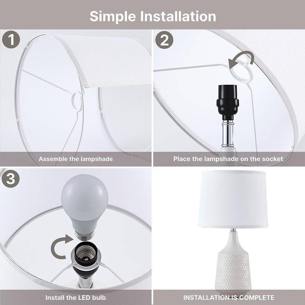 White Ceramic Table Lamps Set of 2, 18.5" Modern Bedside Lamps for Night...