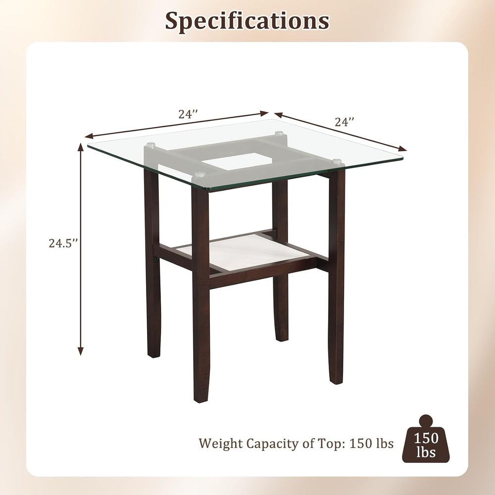 Giantex Glass End Table Set of 2, 24" Square Side Tables with Storage Sh...
